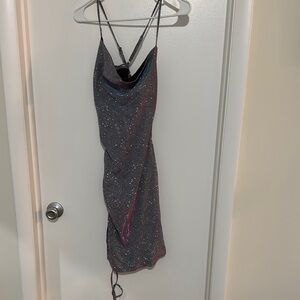 Cider Glittering Backless Dress in Black and Silver